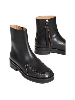 JW ANDERSON Black Leather Ankle Boots with Contrast Stitch